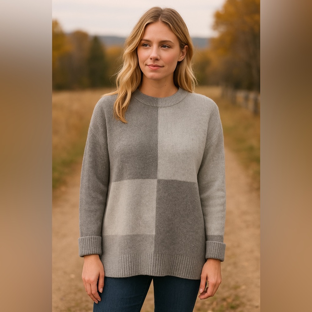 Abercrombie & Fitch Gray Colorblock Ribbed Knit Crew Neck Sweater Women's M Y2K